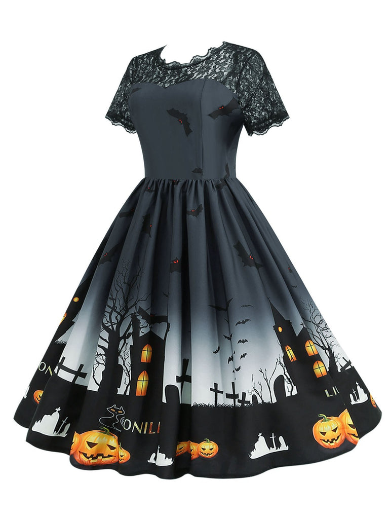 1950s Halloween Lace Patchwork Short Sleeves Dress: where 1950s romance meets her modern spirit