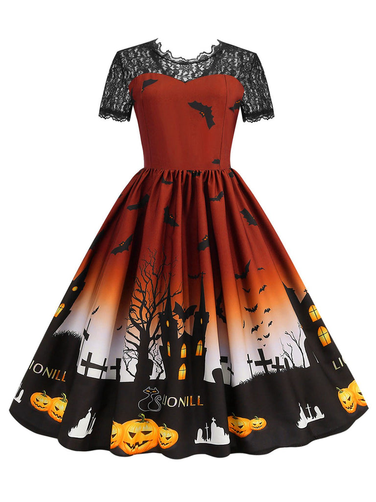 1950s Halloween Lace Patchwork Short Sleeves Dress — the kind of 1950s dress that makes strangers smile