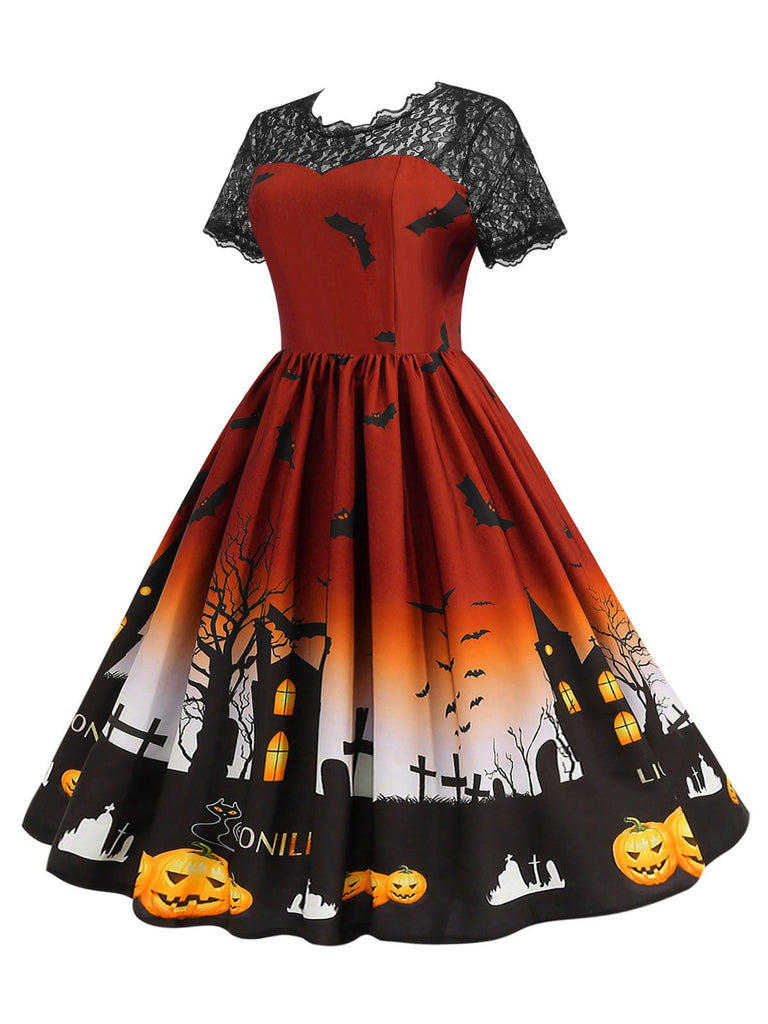 1950s Halloween Lace Patchwork Short Sleeves Dress — a 1950s silhouette that turns sidewalks into runways