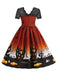 She slips into this 1950s Halloween Lace Patchwork Short Sleeves Dress and suddenly it's a 1950s daydream