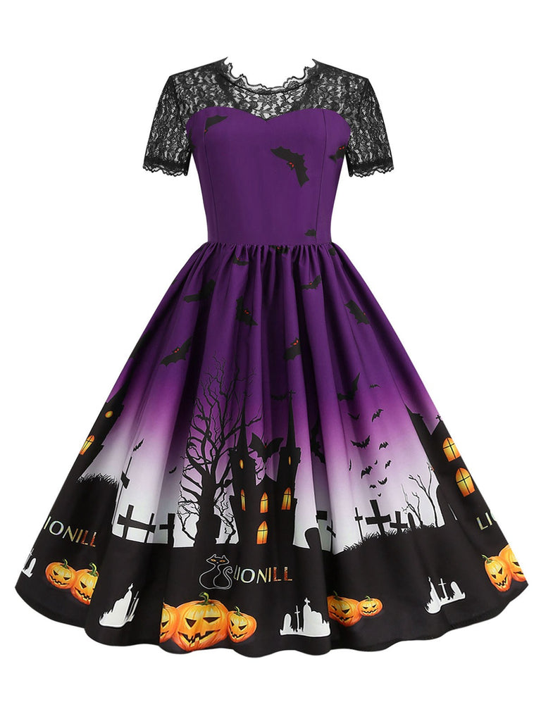 1950s Halloween Lace Patchwork Short Sleeves Dress: where 1950s romance meets her modern spirit