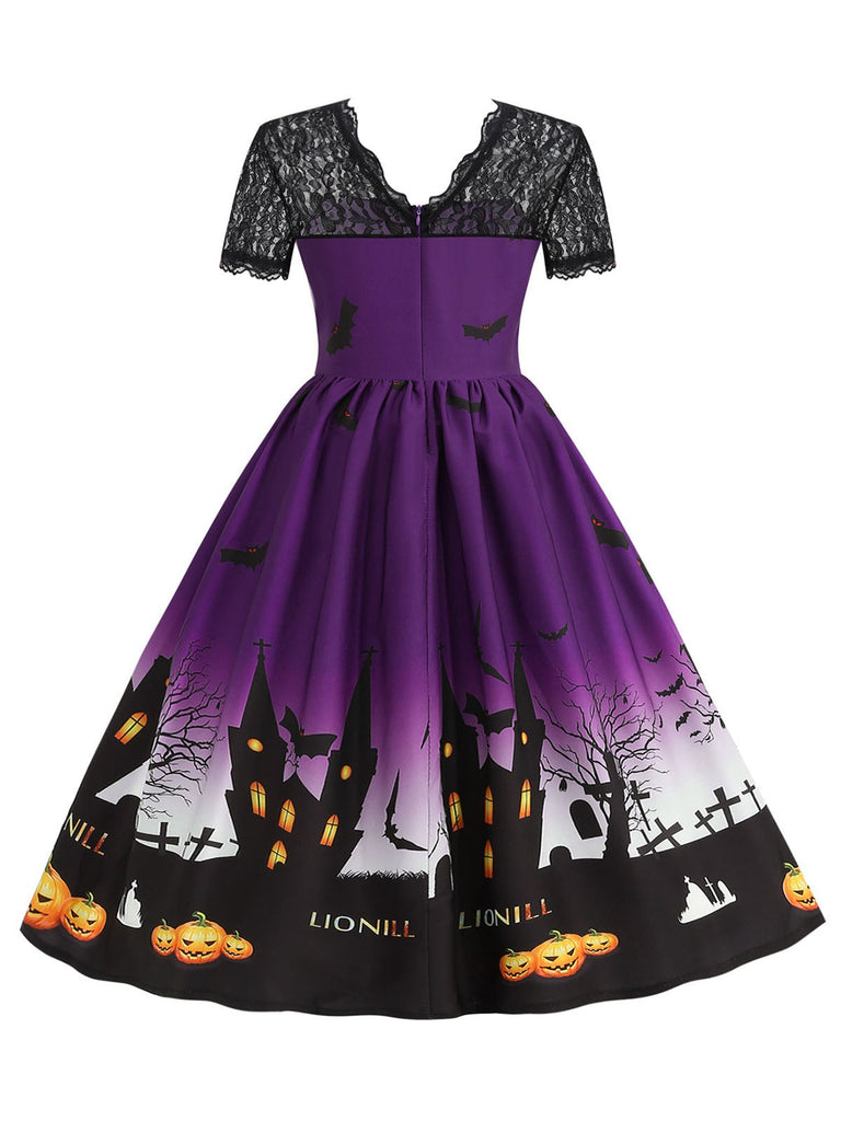 1950s Halloween Lace Patchwork Short Sleeves Dress — the kind of 1950s dress that makes strangers smile