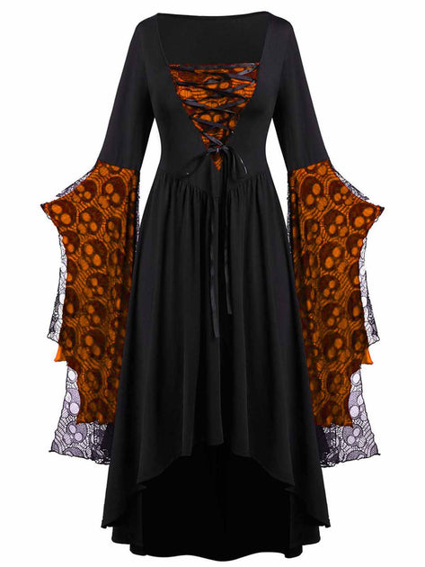 orange witch dress 1950s Halloween Lace Patchwork Color:Limited Blue Hydrangea Long Sweetheart Prom Dress Costumes typically run a black ballroom dress on sale