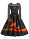 She slips into this 1950s Halloween Lace Sleeves Patchwork Dress and suddenly it's a 1950s daydream