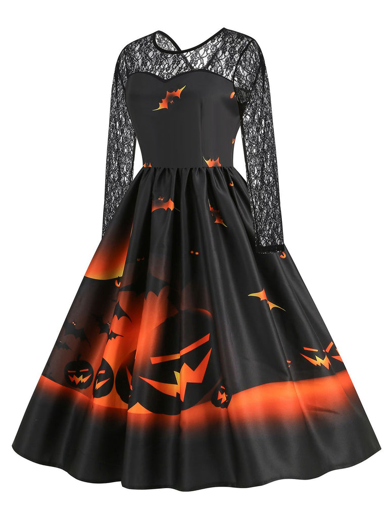 1950s Halloween Lace Sleeves Patchwork Dress: where 1950s romance meets her modern spirit