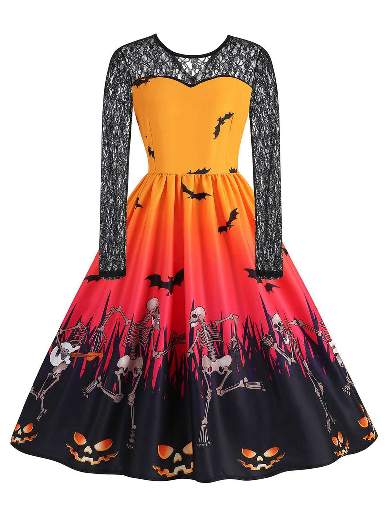1950s Halloween Lace Sleeves Patchwork Dress — the kind of 1950s dress that makes strangers smile