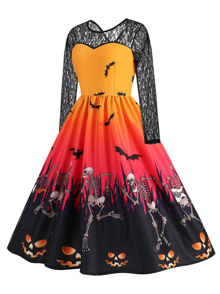 1950s Halloween Lace Sleeves Patchwork Dress — a 1950s silhouette that turns sidewalks into runways