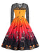 She slips into this 1950s Halloween Lace Sleeves Patchwork Dress and suddenly it's a 1950s daydream