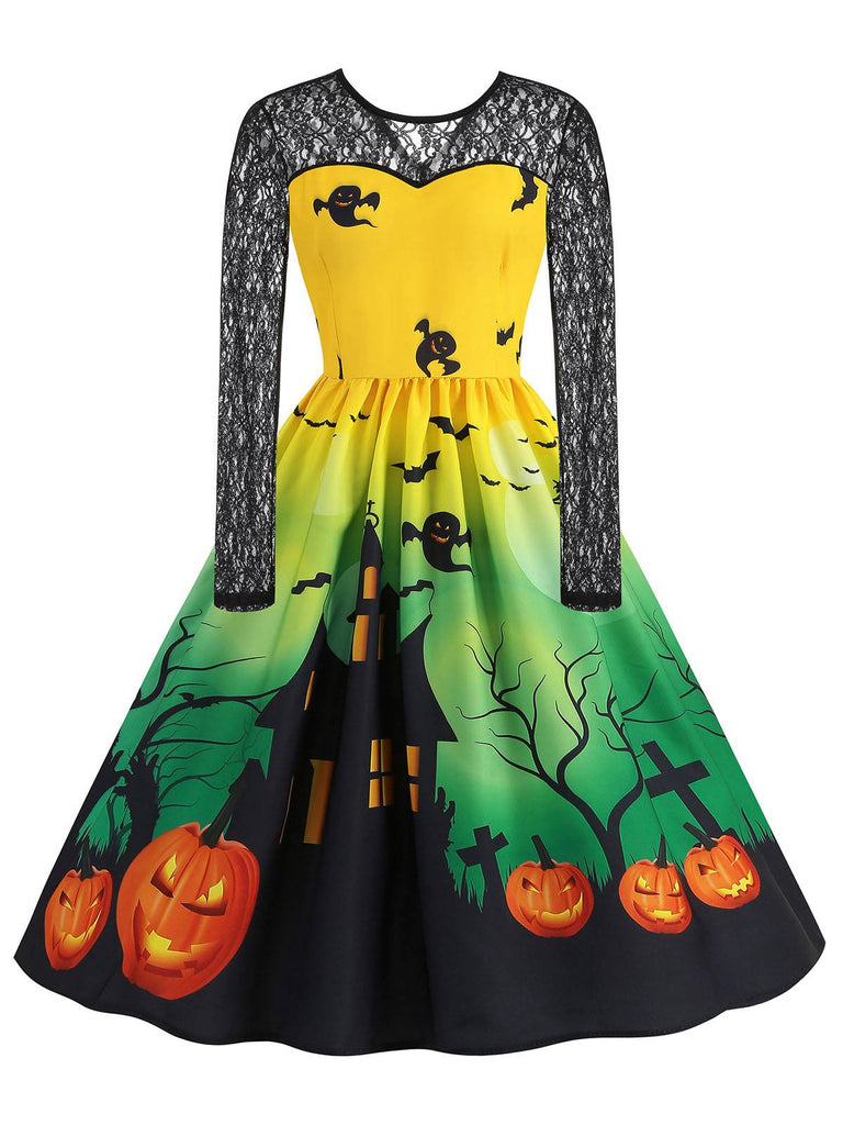 1950s Halloween Lace Sleeves Patchwork Dress: where 1950s romance meets her modern spirit