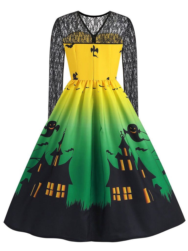 1950s Halloween Lace Sleeves Patchwork Dress — the kind of 1950s dress that makes strangers smile