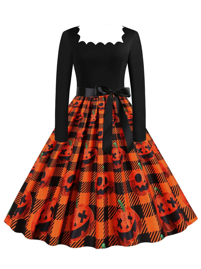 1950s Halloween Patchwork Long Sleeves Dress: where 1950s romance meets her modern spirit