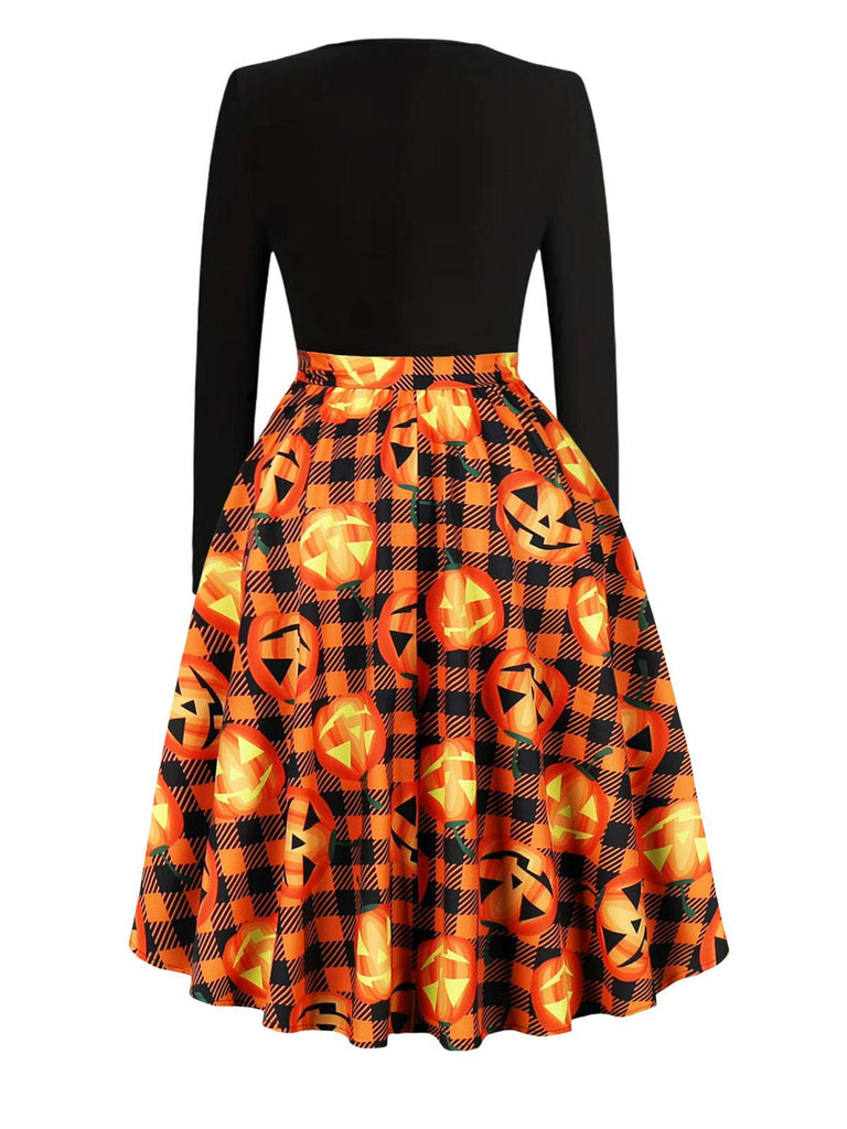 1950s Halloween Pattern Wave Neck Patchwork Dress: where 1950s romance meets her modern spirit