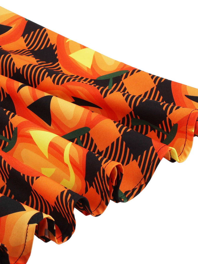 1950s Halloween Pattern Wave Neck Patchwork Dress — the kind of 1950s dress that makes strangers smile