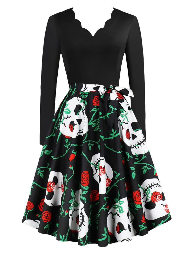 She slips into this 1950s Halloween Pattern Wave Neck Patchwork Dress and suddenly it's a 1950s daydream