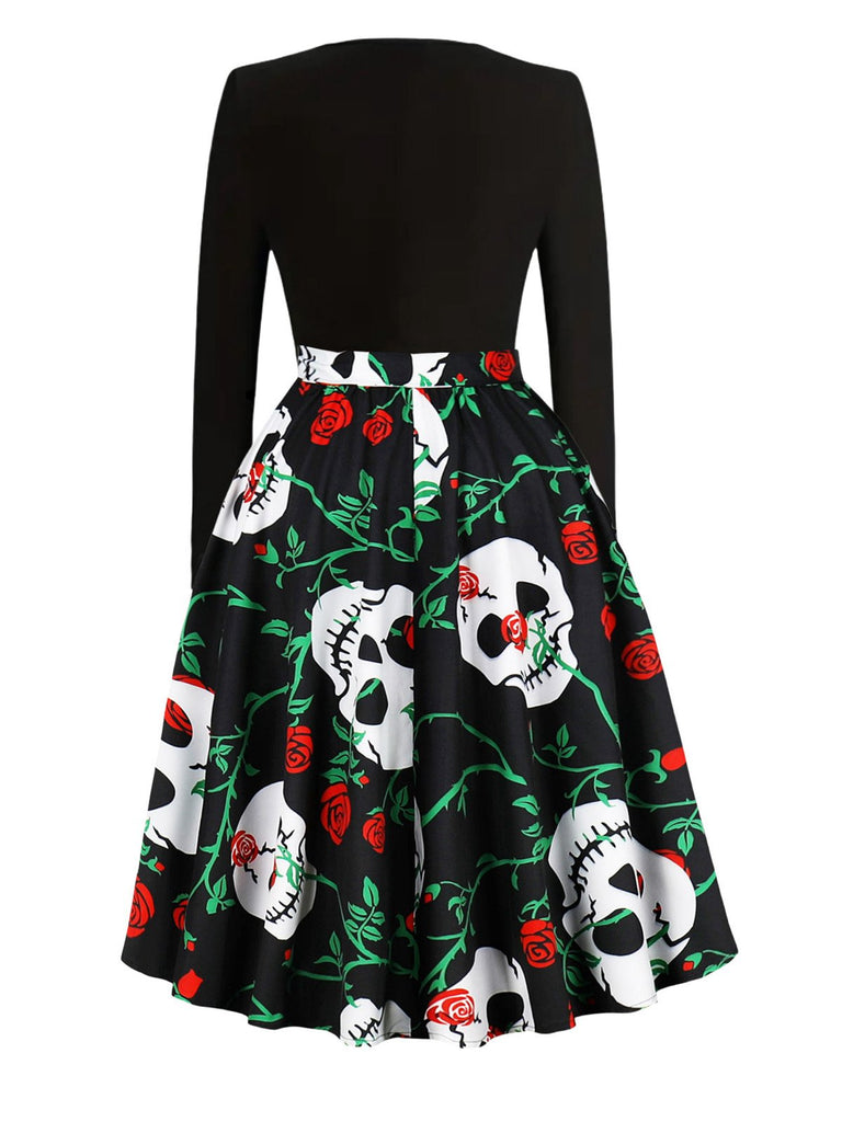 1950s Halloween Pattern Wave Neck Patchwork Dress: where 1950s romance meets her modern spirit