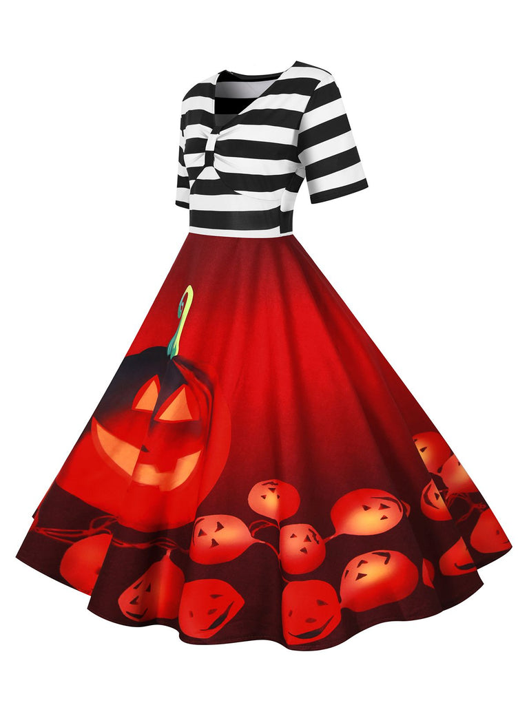 1950s Halloween Pumpkin Striped Patchwork Dress: where 1950s romance meets her modern spirit