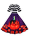 1950s Halloween Pumpkin Striped Patchwork Dress — the kind of 1950s dress that makes strangers smile