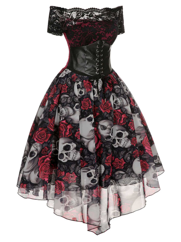 1950s Halloween Skull Rose Lace Mesh Dress | Retro Stage 1950s Halloween Skull Rose Lace Mesh Dress | Retro Stage