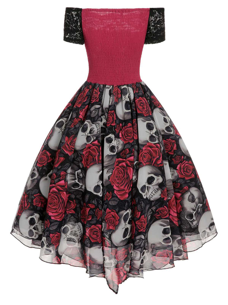1950s Halloween Skull Rose Lace Mesh Dress | Retro Stage 1950s Halloween Skull Rose Lace Mesh Dress | Retro Stage