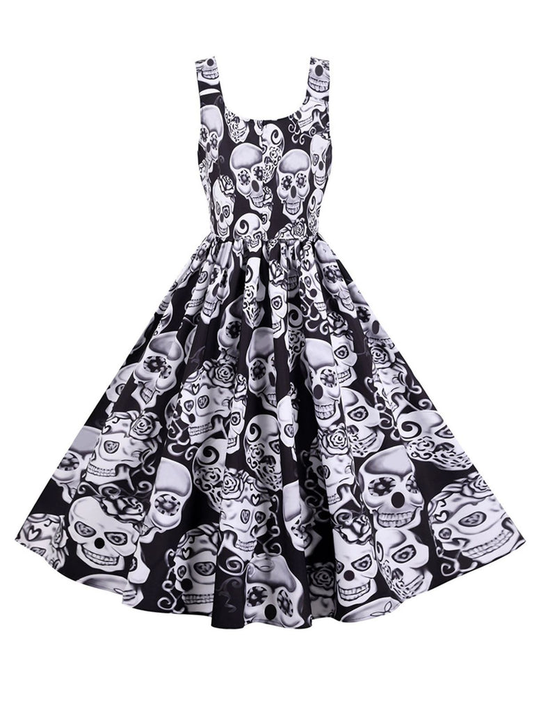 1950s Halloween Skull Sleeveless Swing Dress - vintage dress, retro fashion, rockabilly