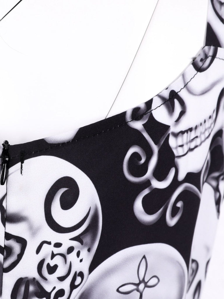 1950s Halloween Skull Sleeveless Swing Dress - vintage dress, retro fashion, rockabilly