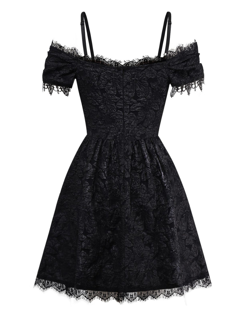 rockabilly mini dress Punk & Gothic Mini Dress Witch Goth Girl Lace Off Shoulder Spider web Cross Fancy Dress Women's Halloween Carnival Performance Party Adults Dress