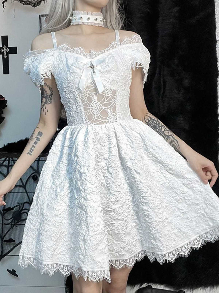 alexa lace dress Alexa / Mini off white lace dress with spaghetti straps main image 0