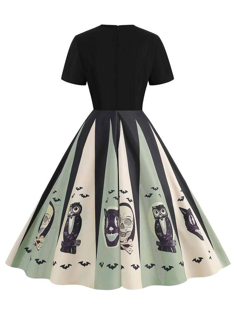 1950s Halloween Spider Web Print Patchwork Dress - vintage dress, retro fashion, rockabilly