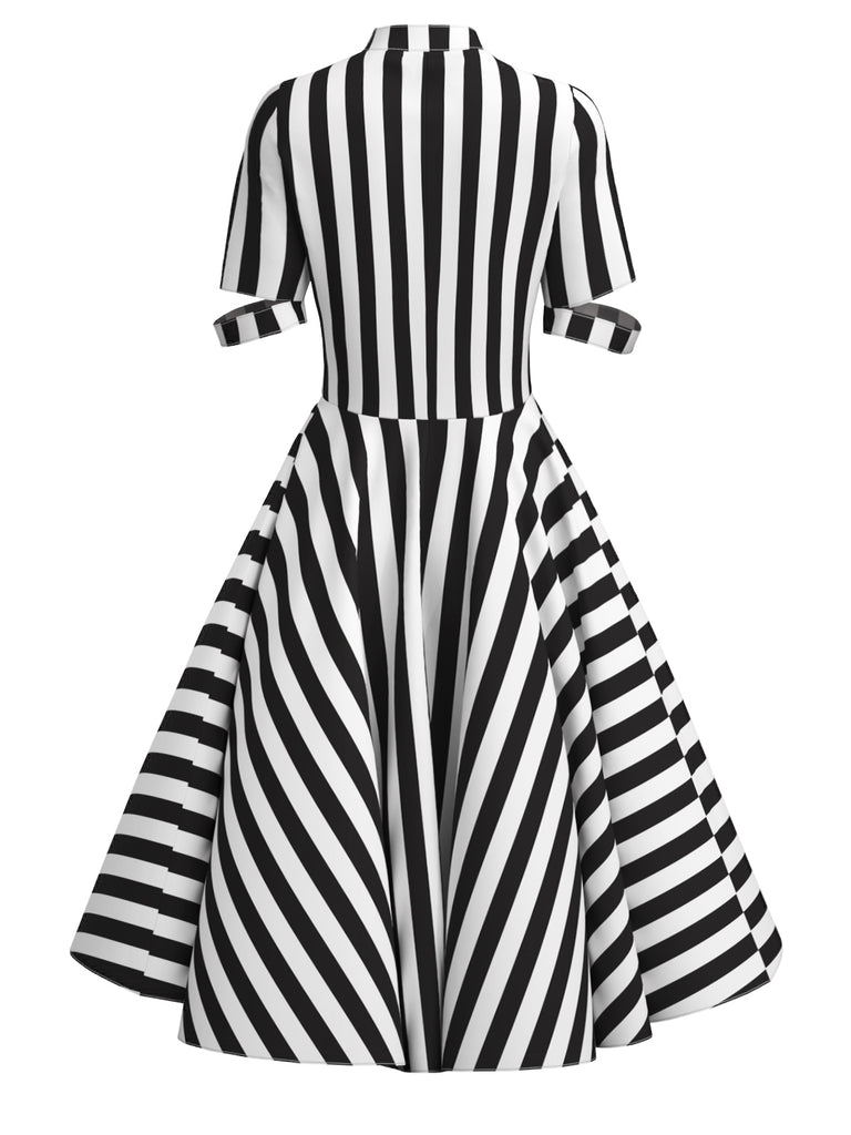 Retro Stage 1950s Striped Hollow Collar Dress