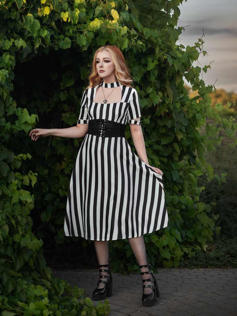 1950s Halloween Striped Hollow Collar Dress | Retro Stage 1950s Halloween Striped Hollow Collar Dress | Retro Stage