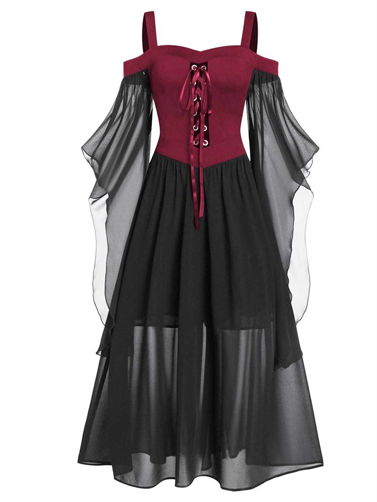 1950s Halloween Witch Transparent Sleeves Strap Dress, vintage dress, retro fashion, rockabilly, pin-up fashion - vintage inspired fashion