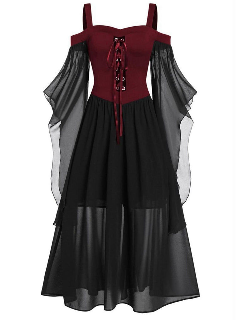 1950s Halloween Witch Transparent Sleeves Strap Dress: timeless style reimagined