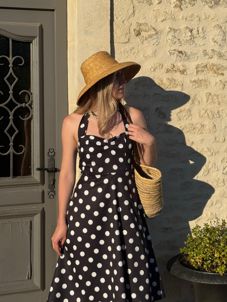 1950s Halter Contrast Polka Dots Belted Dress - vintage dress, retro fashion, rockabilly