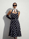 1950s Halter Contrast Polka Dots Belted Dress - vintage dress, retro fashion, rockabilly