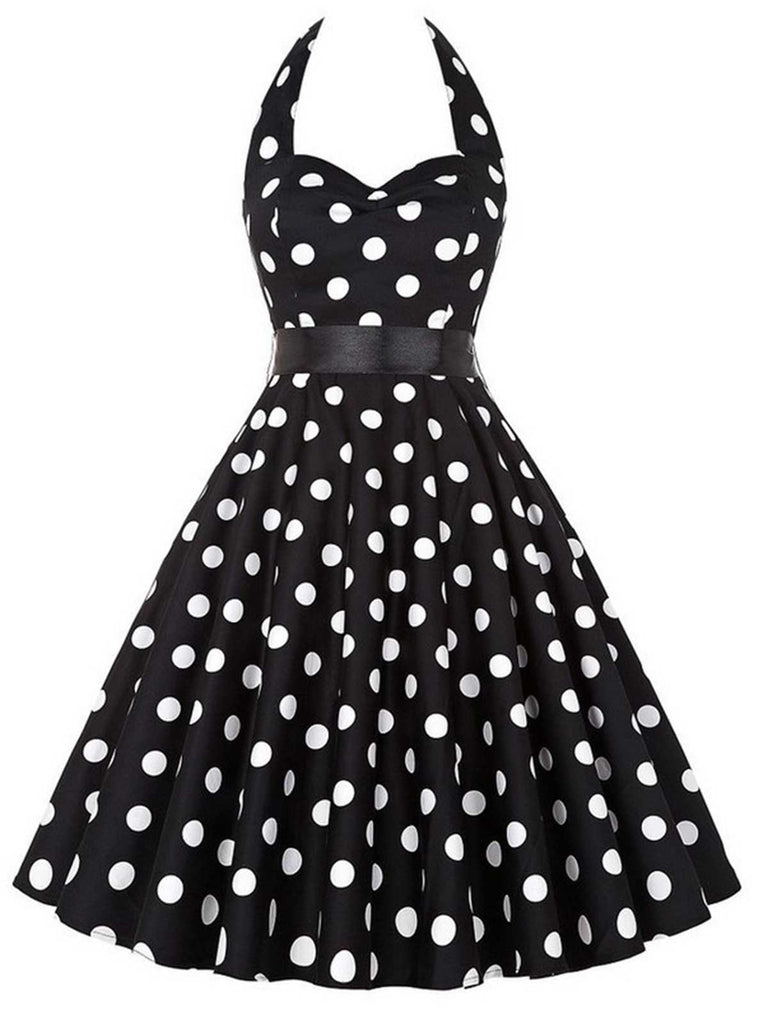 Retro Stage Polka Dots Halter Contrast Belted Swing Rockabilly Dress Pin up Style Pink Retro Stage Polka Dots Halter Contrast Belted Swing Rockabilly Dress Pin up Style Pink