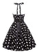 This 1950s Halter Contrast Polka Dots Belted Dress wraps her in 1950s elegance, one twirl at a time