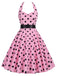 [Pre-Sale] Pink 1950s Halter Contrast Polka Dots Belted Dress