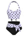 1950s Halter Contrast Polka Dots Swimsuit: 1950s Riviera elegance, reimagined for her