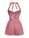 1950s Halter Gingham Plaids Bow Romper - vintage jumpsuit, retro fashion