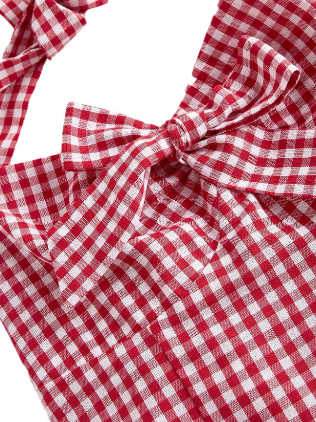 1950s Halter Gingham Plaids Bow Romper - vintage jumpsuit, retro fashion