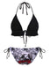 This 1950s Halter Gothic Skull Roses Swimsuit carries 1950s vacation dreams in every stitch