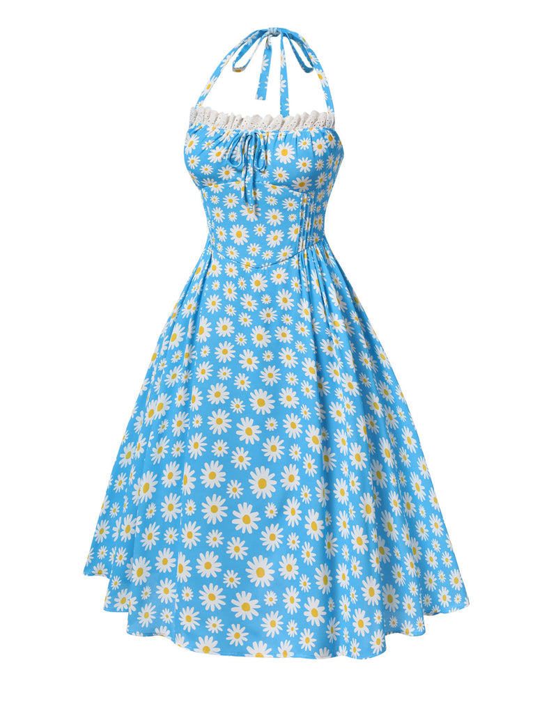 Blue 1950s Halter Lace Daisy Dress — the kind of 1950s dress that makes strangers smile