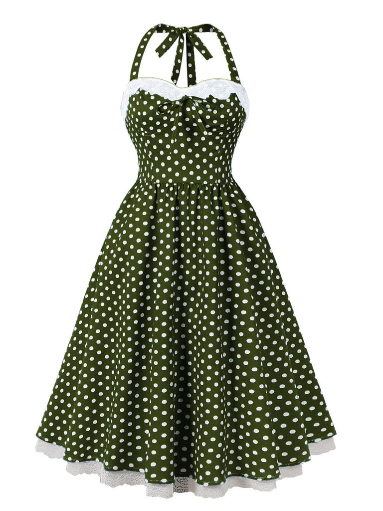 1950s Halter Lace Patchwork Polka Dots Dress — the kind of 1950s dress that makes strangers smile