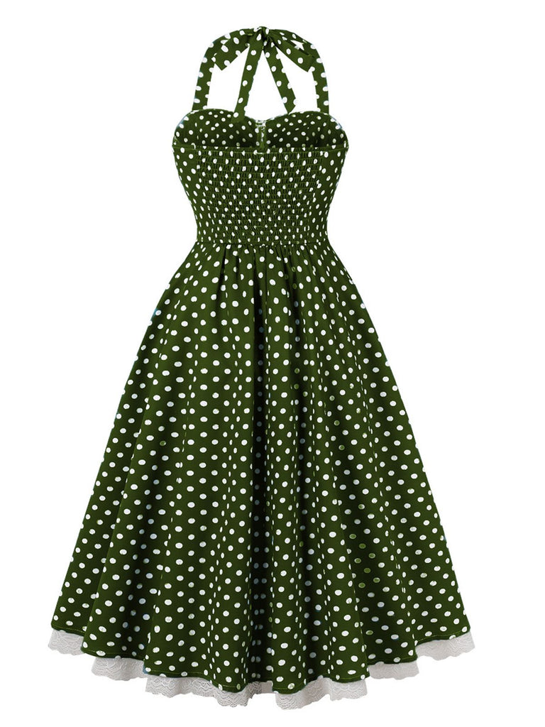 1950s Halter Lace Patchwork Polka Dots Dress — a 1950s silhouette that turns sidewalks into runways
