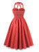 This 1950s Halter Lace Patchwork Polka Dots Dress wraps her in 1950s elegance, one twirl at a time