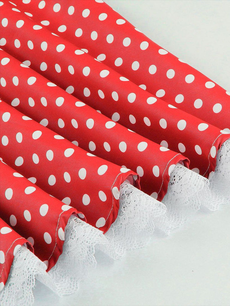 1950s Halter Lace Patchwork Polka Dots Dress — the kind of 1950s dress that makes strangers smile