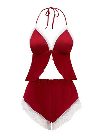 1950s Halter Lace Satin Pajama Set - vintage fashion, retro style