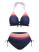 1950s Halter Ombre High-Waist Ruched Bikini Set - vintage fashion, retro style