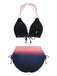 1950s Halter Ombre High-Waist Ruched Bikini Set - vintage fashion, retro style