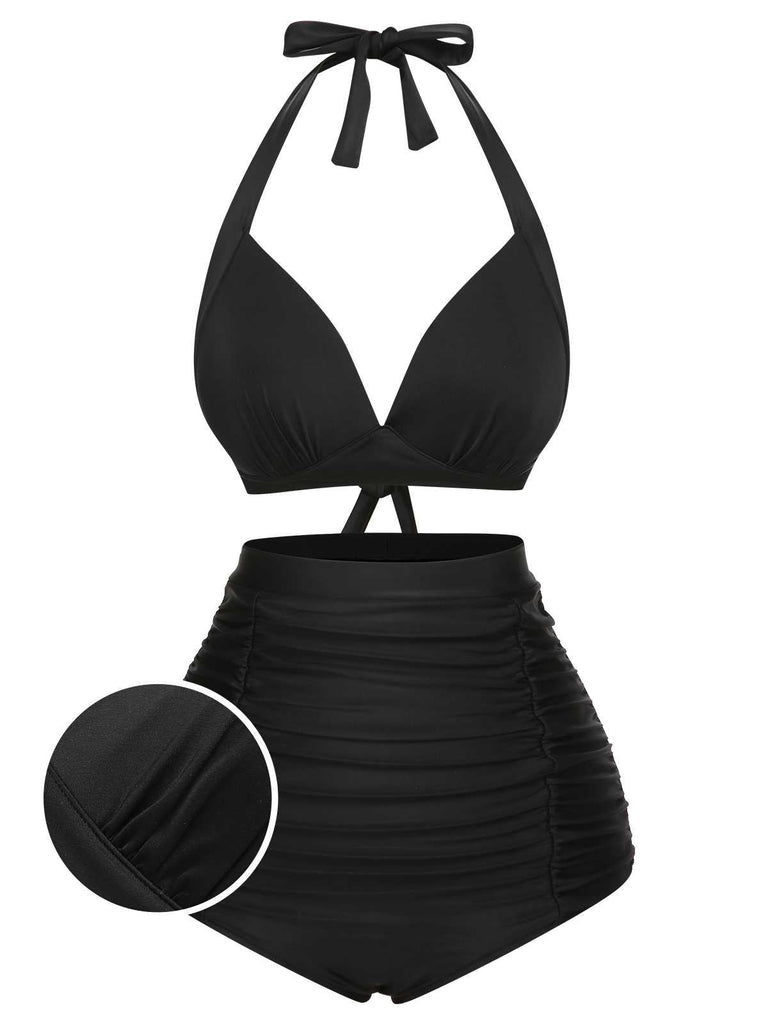 She's wearing 1950s Halter Plaids Lace-Up High Waisted Swimsuit and the whole beach remembers the 1950s